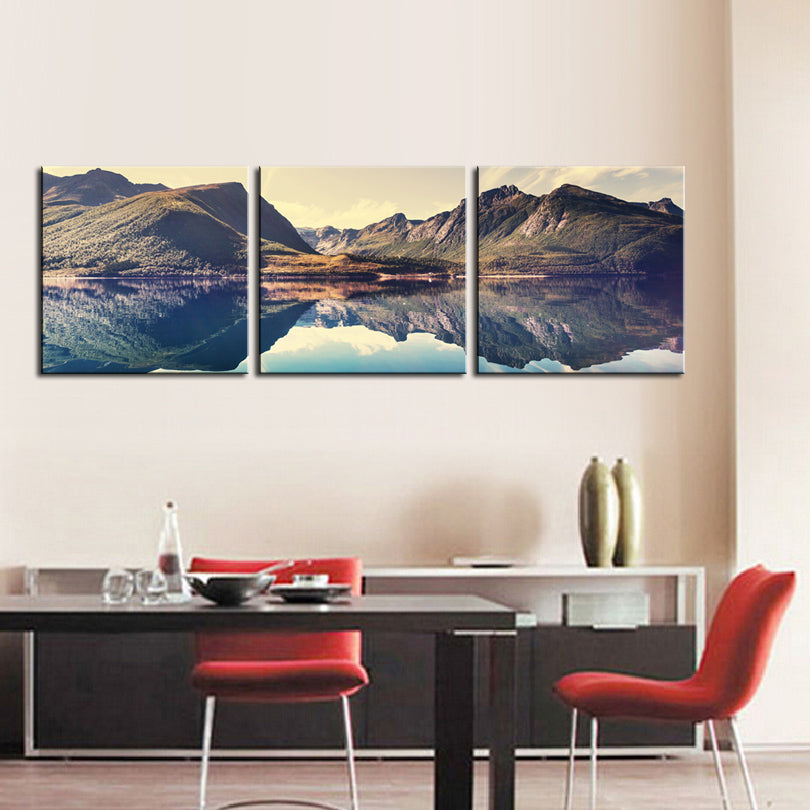 3 Panel Lakes and Mountain Painting